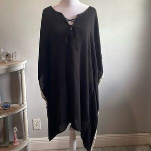 [Identity] Black Crochet Knit Trim Cover Up Dress - Size Large NWOT